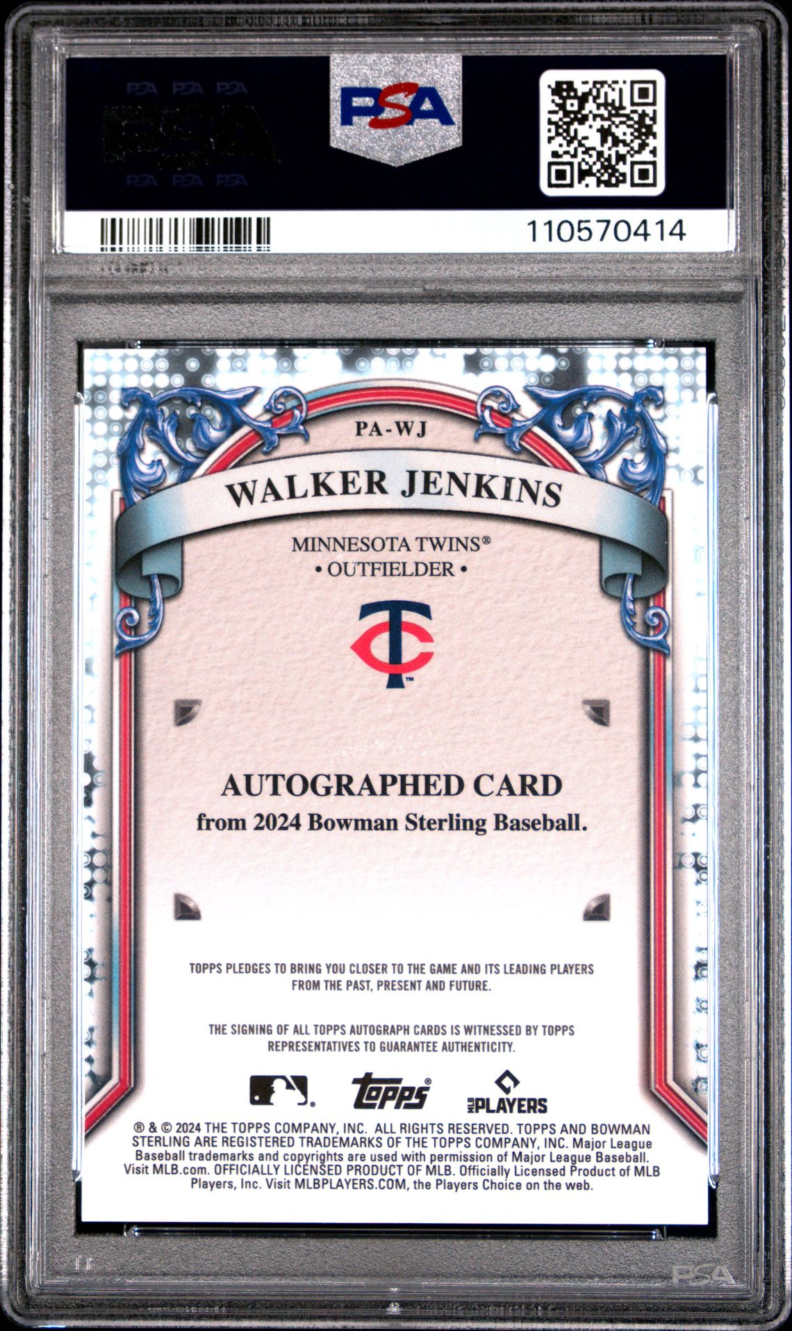 2024 Bowman Sterling Prospect Autographs Walker Jenkins #Pawj Gem Mt 10 back
