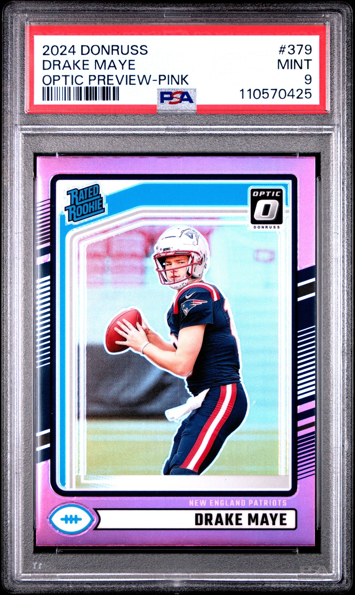 2024 Panini Donruss Drake Maye #379 (Optic Preview-Pink) Mint 9 front