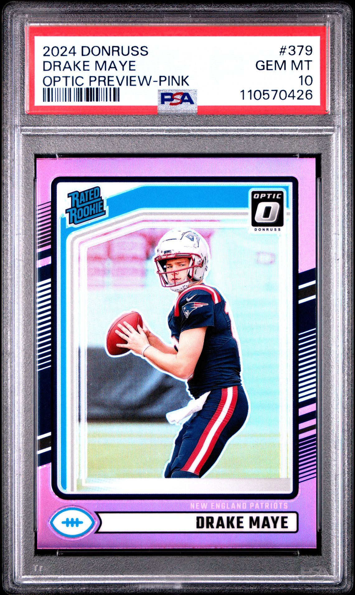 2024 Panini Donruss Drake Maye #379 (Optic Preview-Pink) Gem Mt 10 front