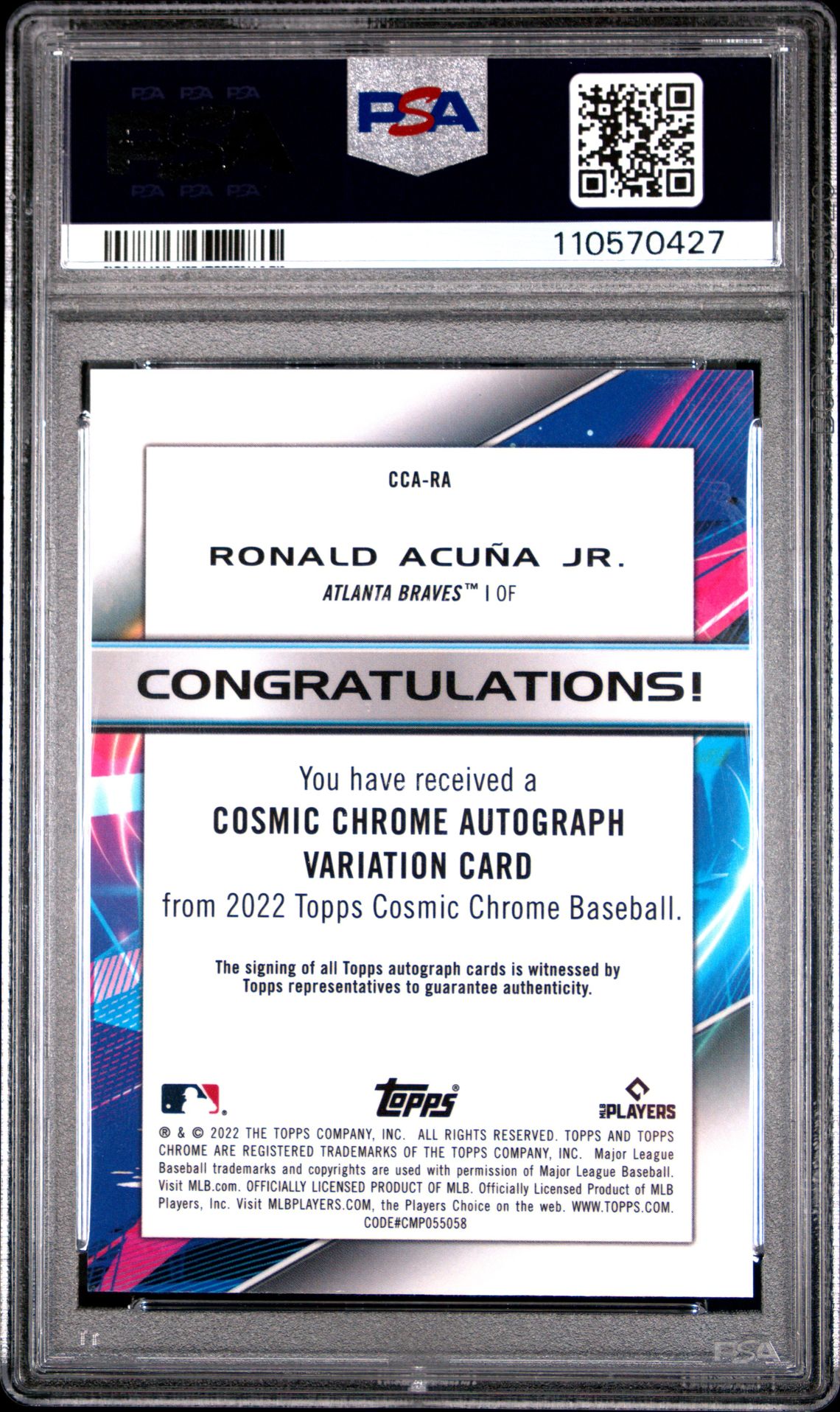 2022 Topps Cosmic Chrome Autographs Ronald Acuna Jr. #Ra (Autograph) Mint 9 back