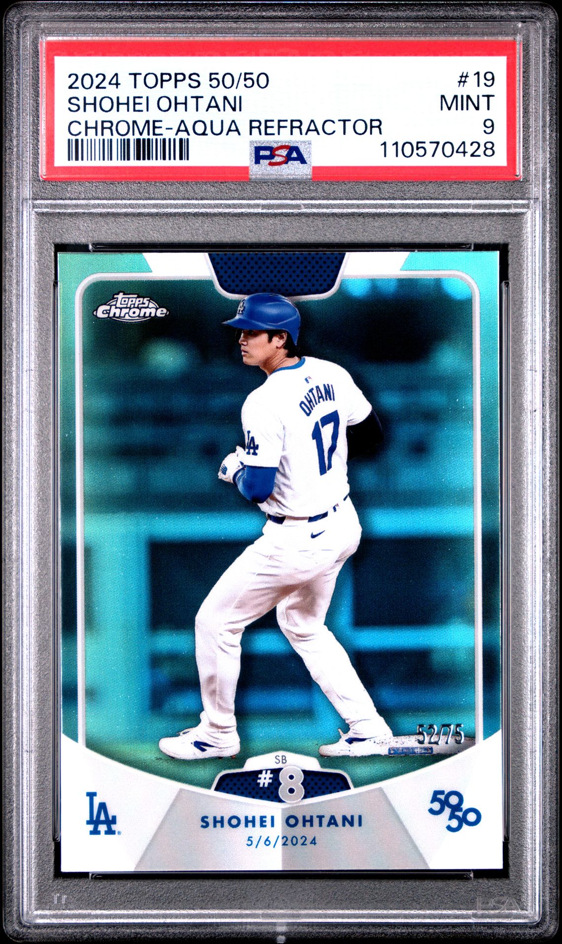 2024 Topps 50/50 Shohei Ohtani Shohei Ohtani #19 (Chrome-Aqua Refractor) Mint 9 front
