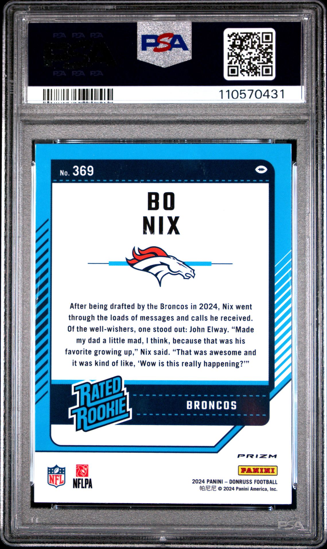 2024 Panini Donruss Bo Nix #369 (Optic Preview-Pink) Gem Mt 10 back