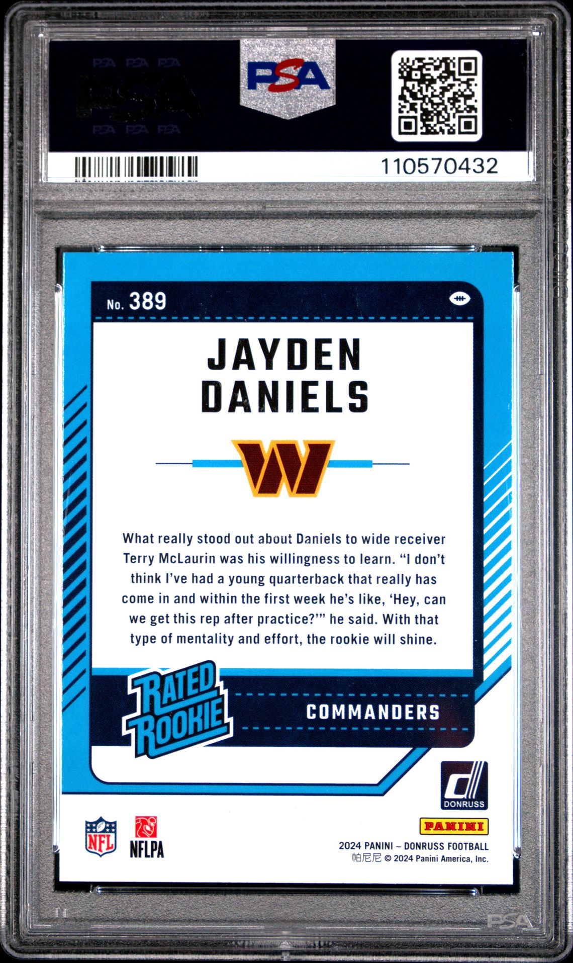2024 Panini Donruss Jayden Daniels #389 Mint 9 back