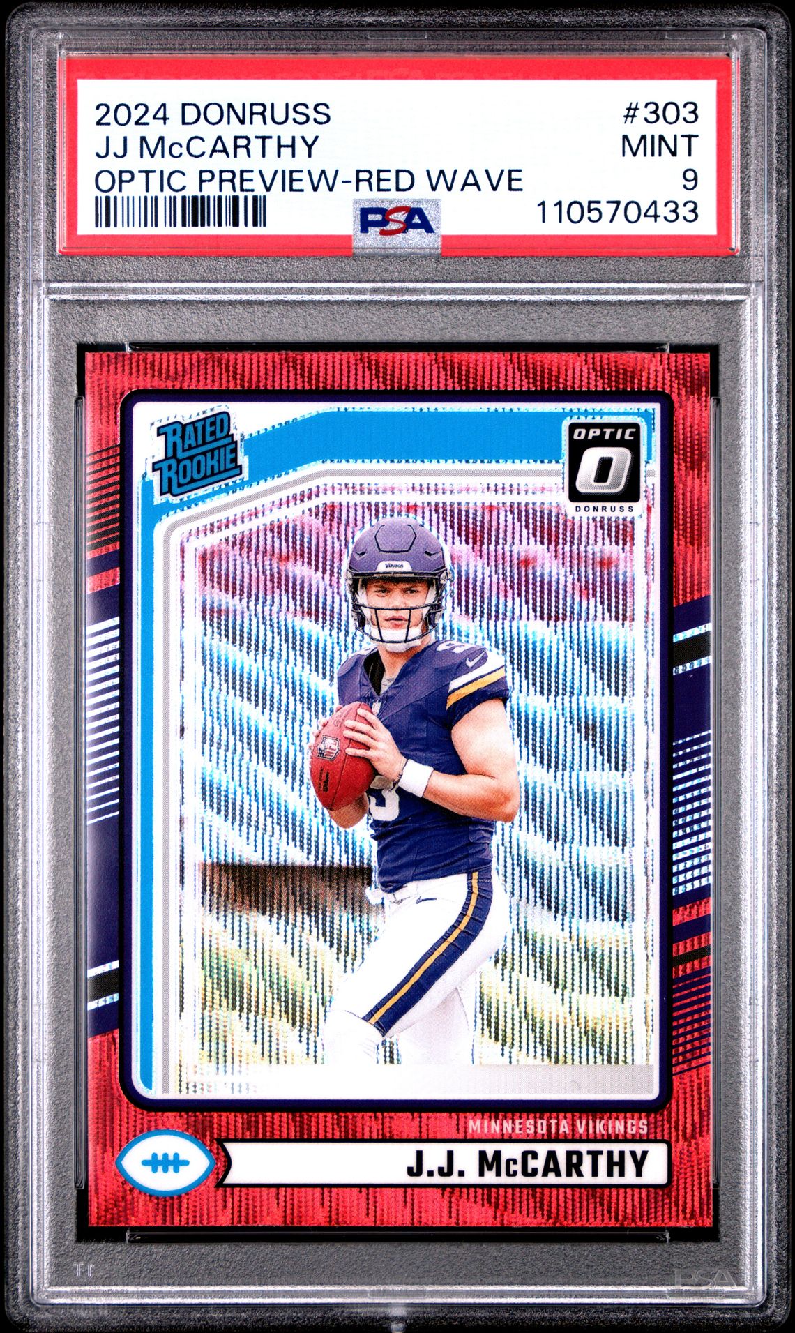 2024 Panini Donruss Jj Mccarthy #303 (Optic Preview-Red Wave) Mint 9 front