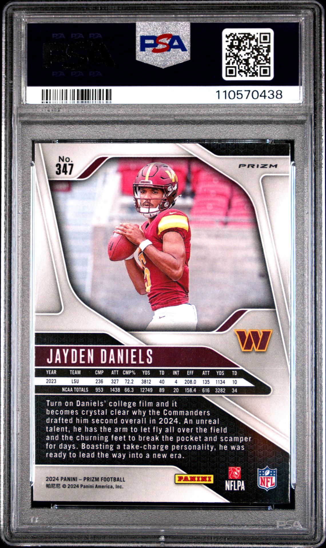 2024 Panini Prizm Jayden Daniels #347 (Lazer Prizm) Gem Mt 10 back