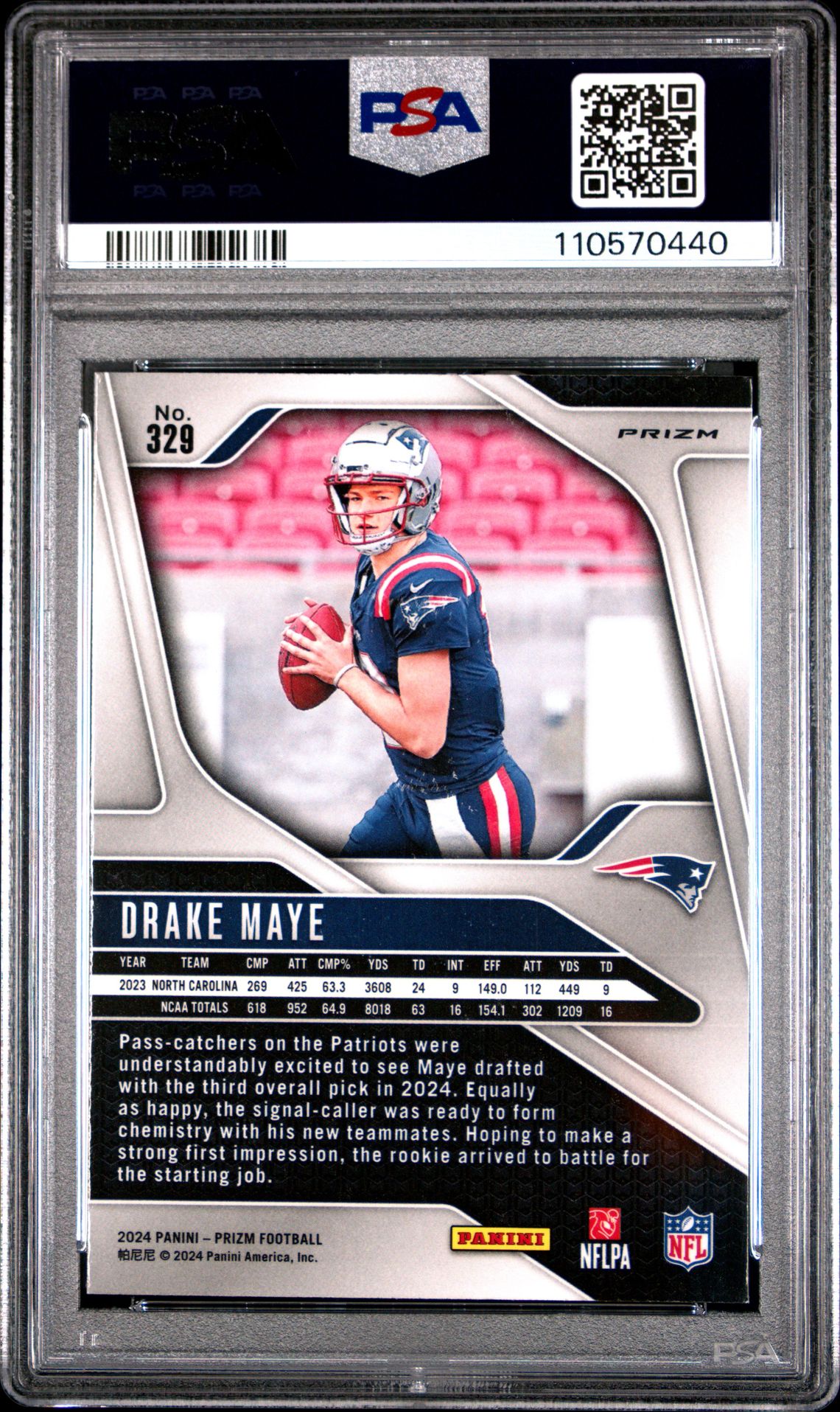 2024 Panini Prizm Drake Maye #329 (Silver Prizm) Mint 9 back