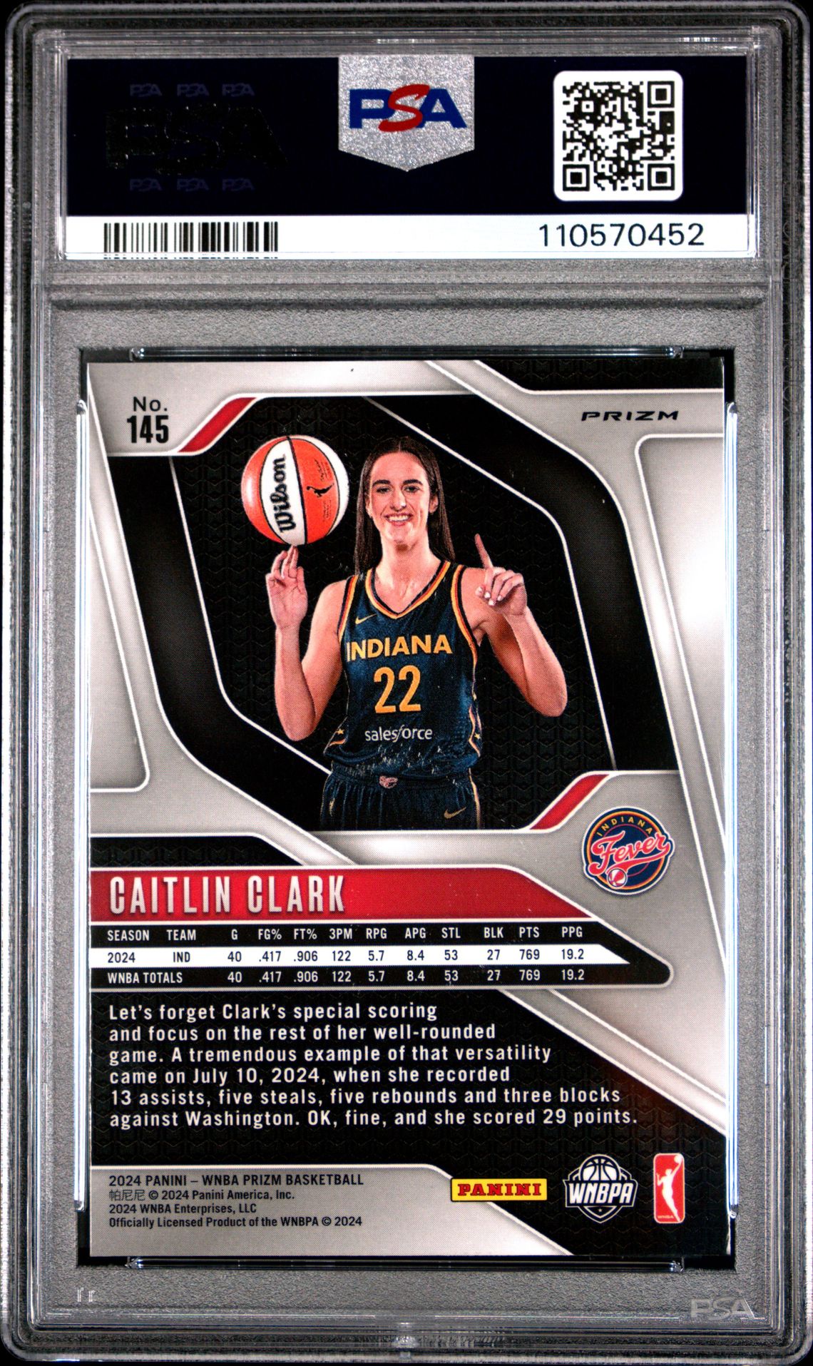 2024 Panini Prizm Wnba Caitlin Clark #145 (Blue Velocity) Mint 9 back