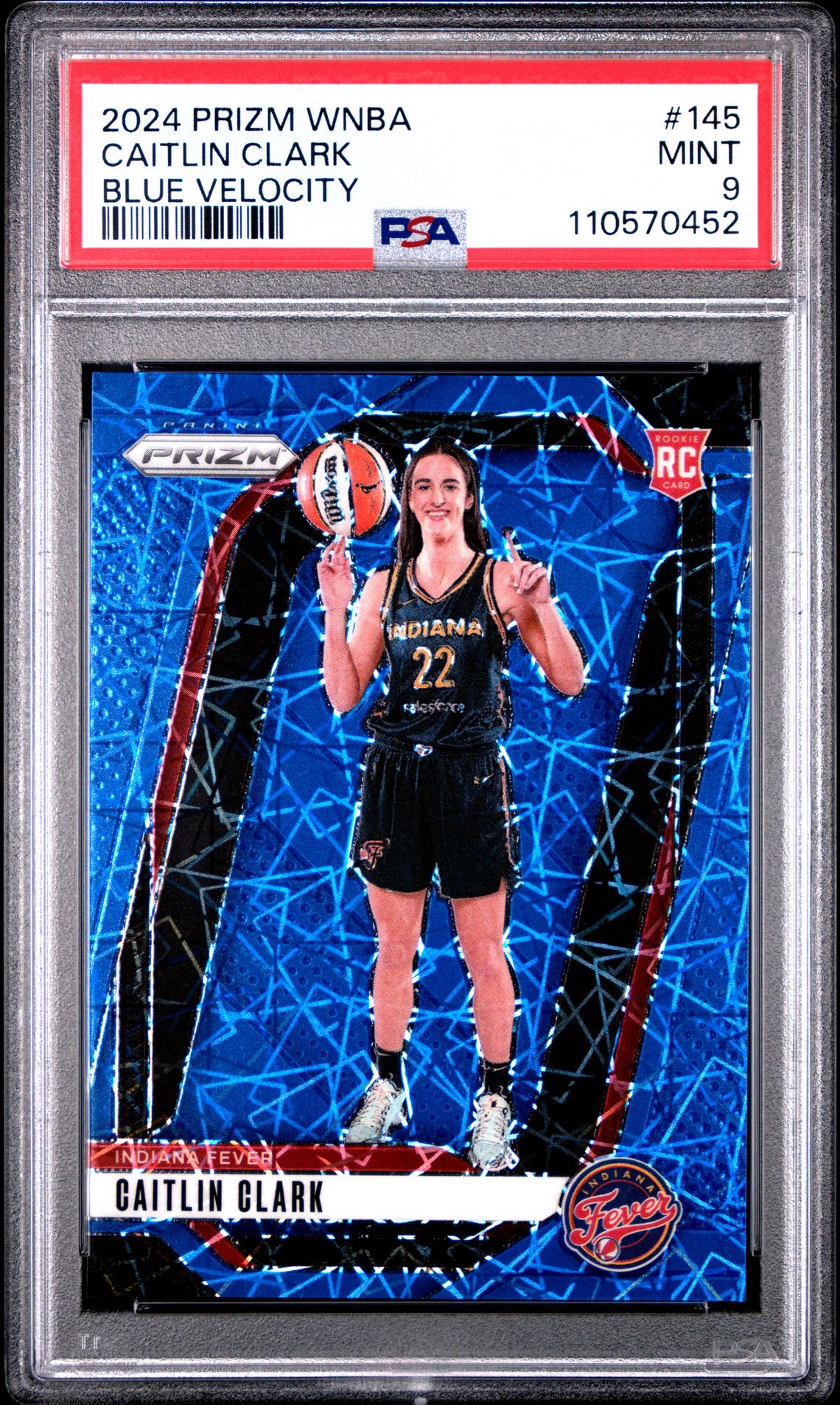 2024 Panini Prizm Wnba Caitlin Clark #145 (Blue Velocity) Mint 9 front