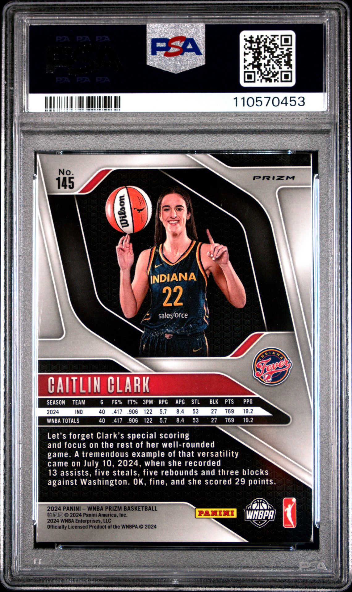 2024 Panini Prizm Wnba Caitlin Clark #145 (Ice) Mint 9 back