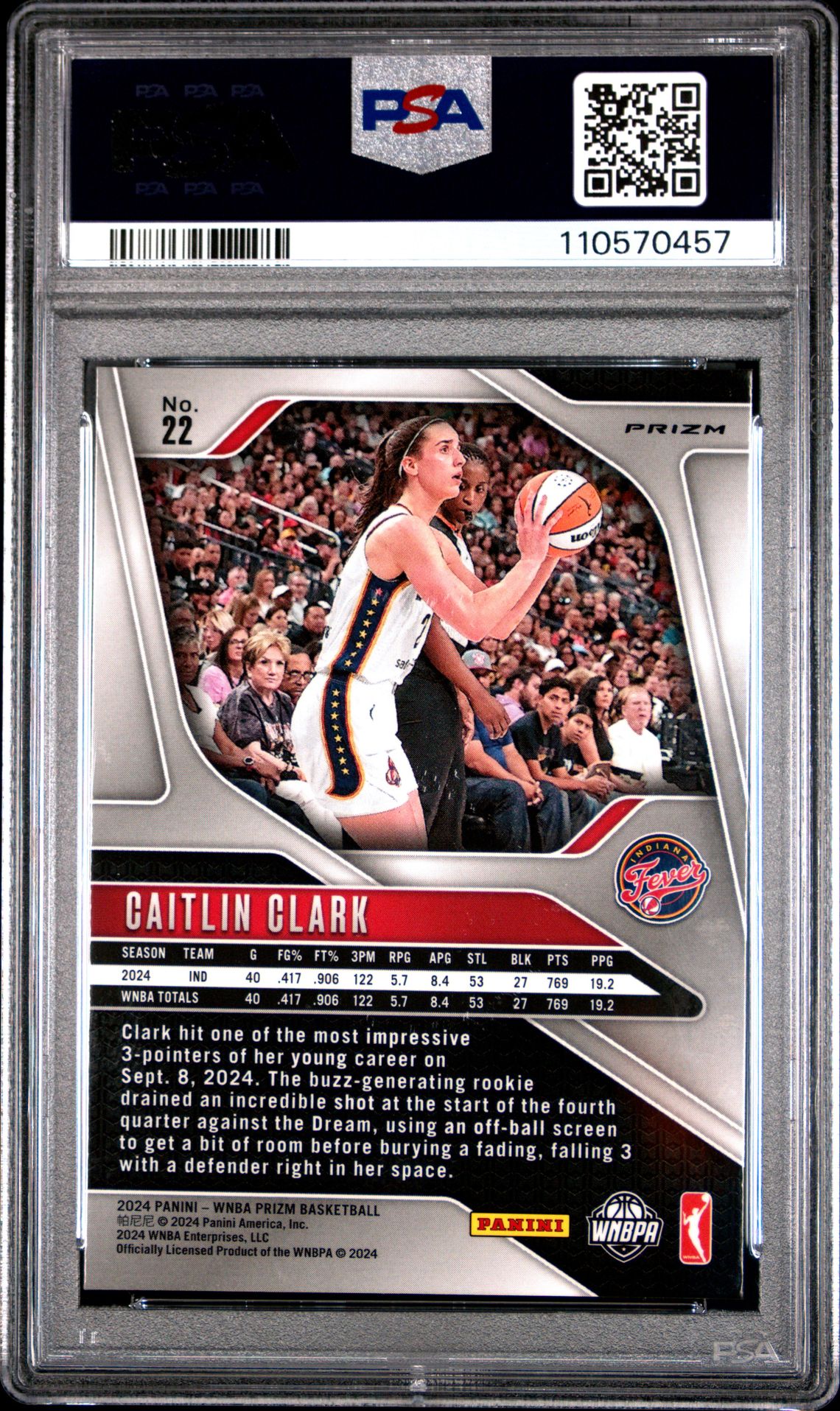 2024 Panini Prizm Wnba Caitlin Clark #22 (Blue Velocity) Mint 9 back