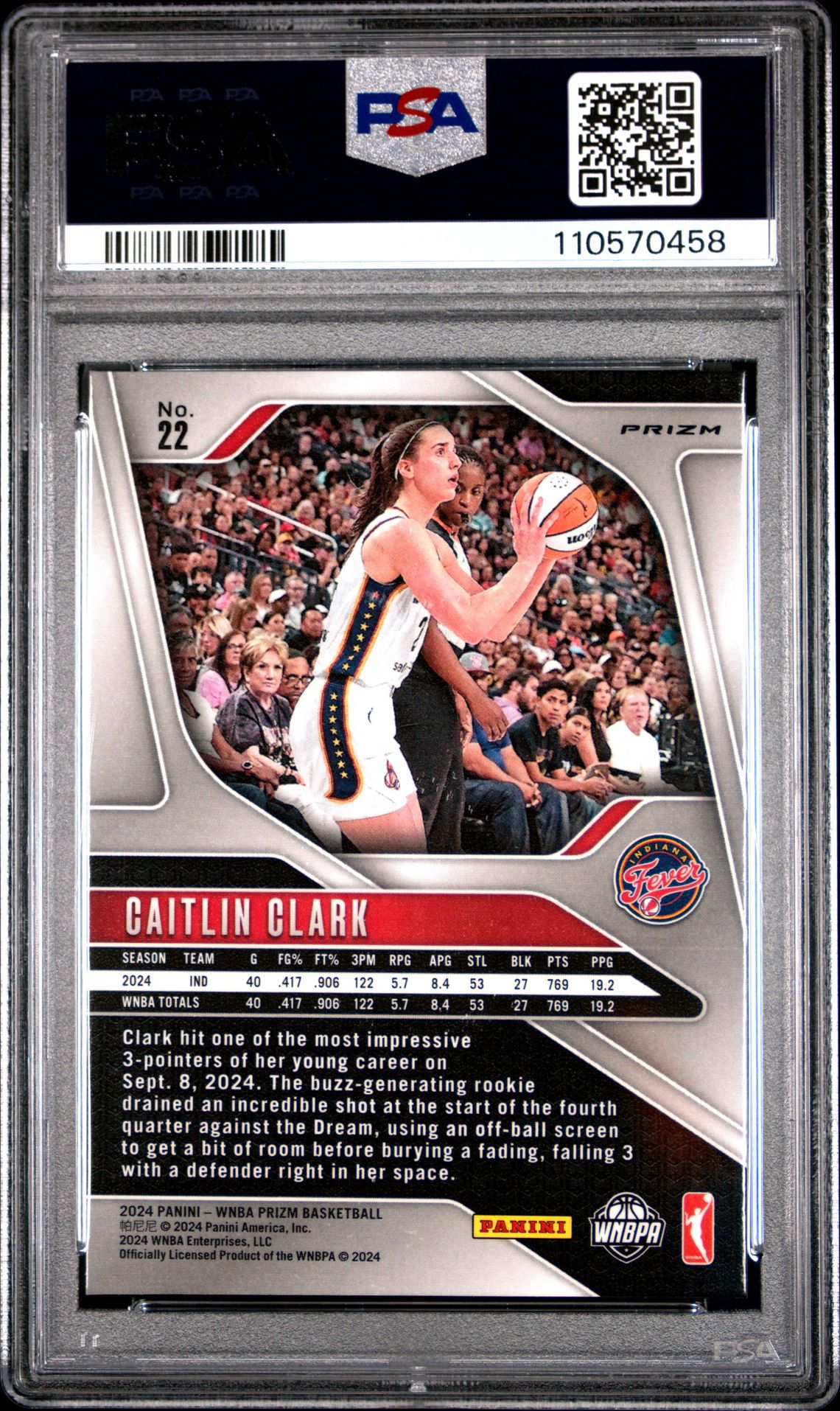 2024 Panini Prizm Wnba Caitlin Clark #22 (Ice) Gem Mt 10 back