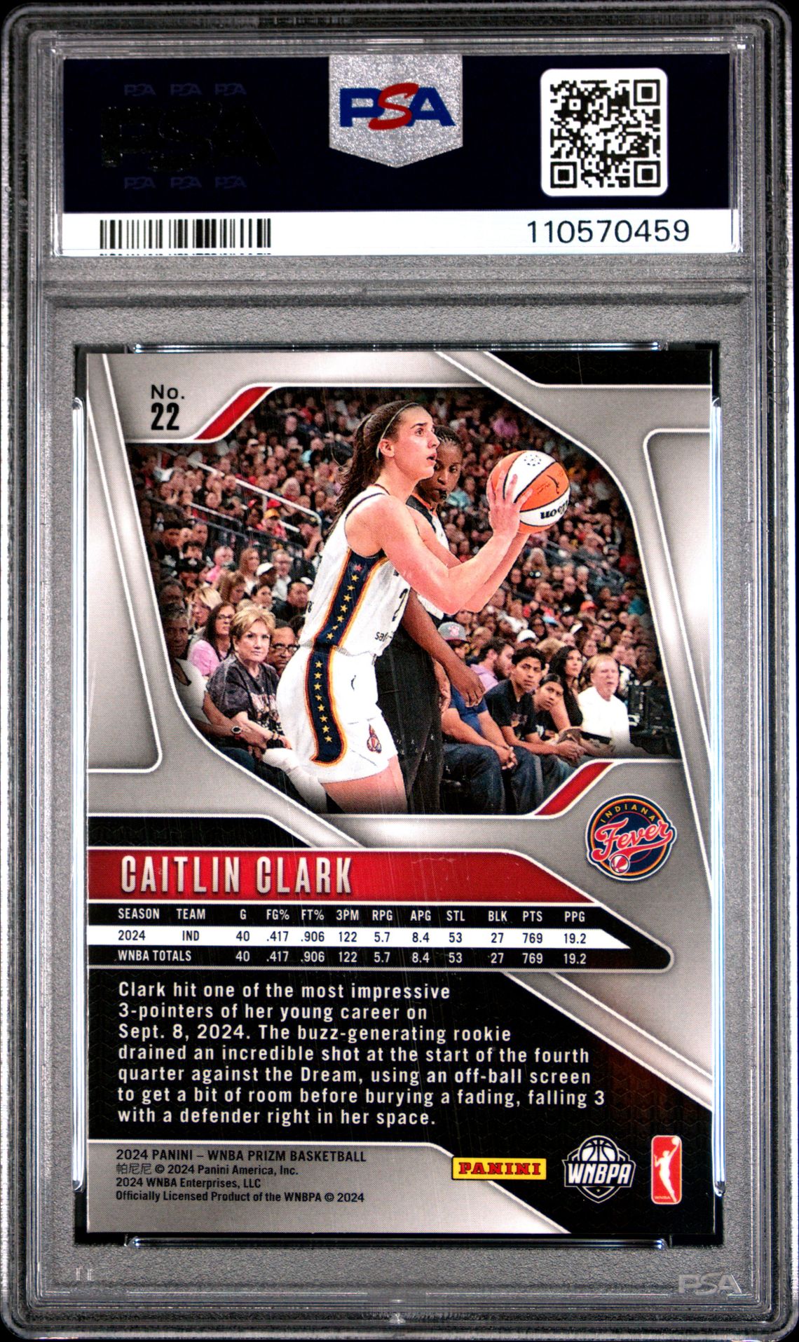 2024 Panini Prizm Wnba Caitlin Clark #22 Mint 9 back