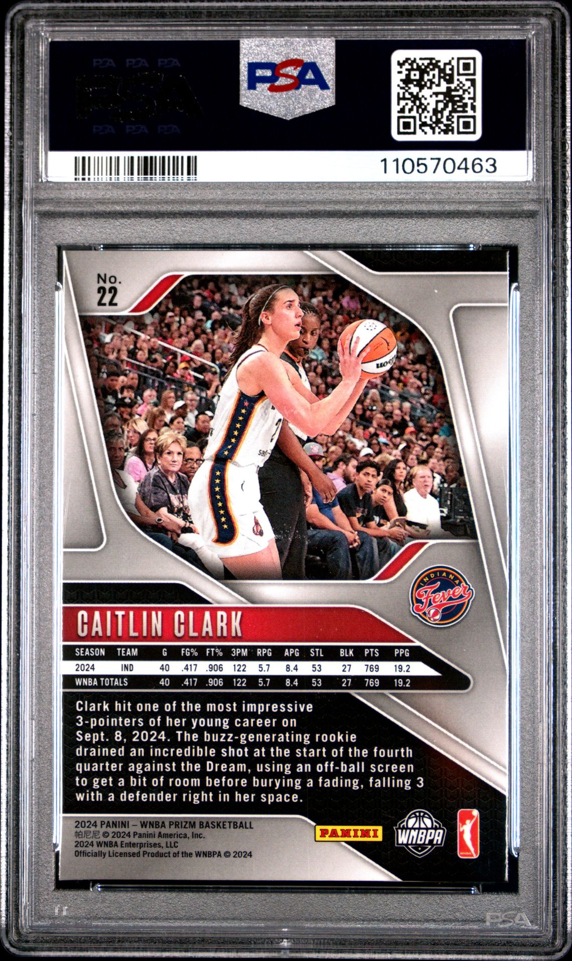 2024 Panini Prizm Wnba Caitlin Clark #22 Mint 9 back