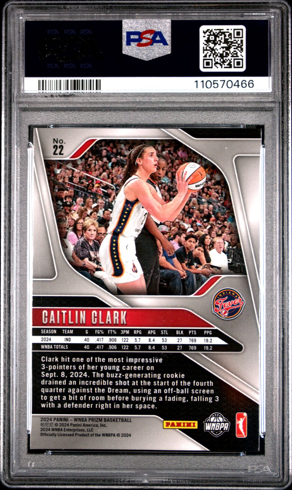 2024 Panini Prizm Wnba Caitlin Clark #22 Mint 9 back