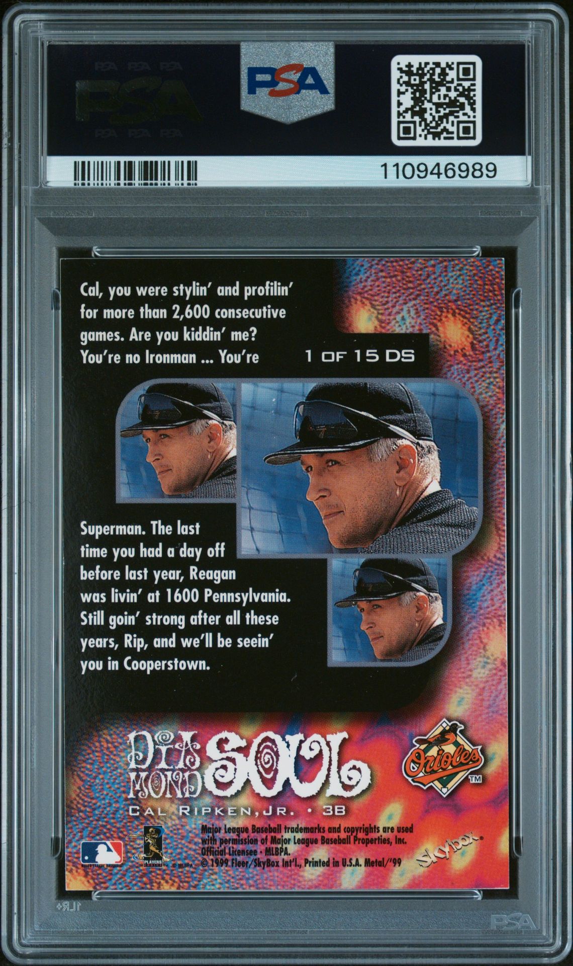 1999 Metal Universe Diamond Soul Cal Ripken Jr. #1 (Diamond Soul) Nm-Mt 8 back