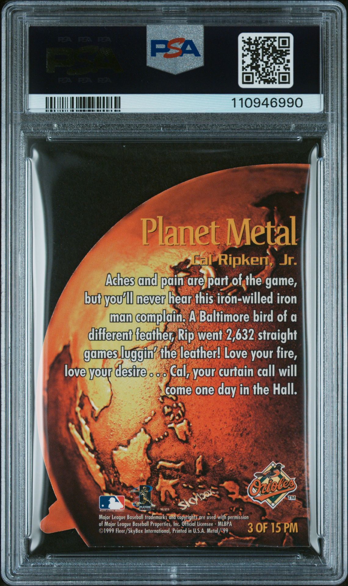 1999 Metal Universe Planet Metal Cal Ripken Jr. #3 (Planet Metal) Nm-Mt 8 back