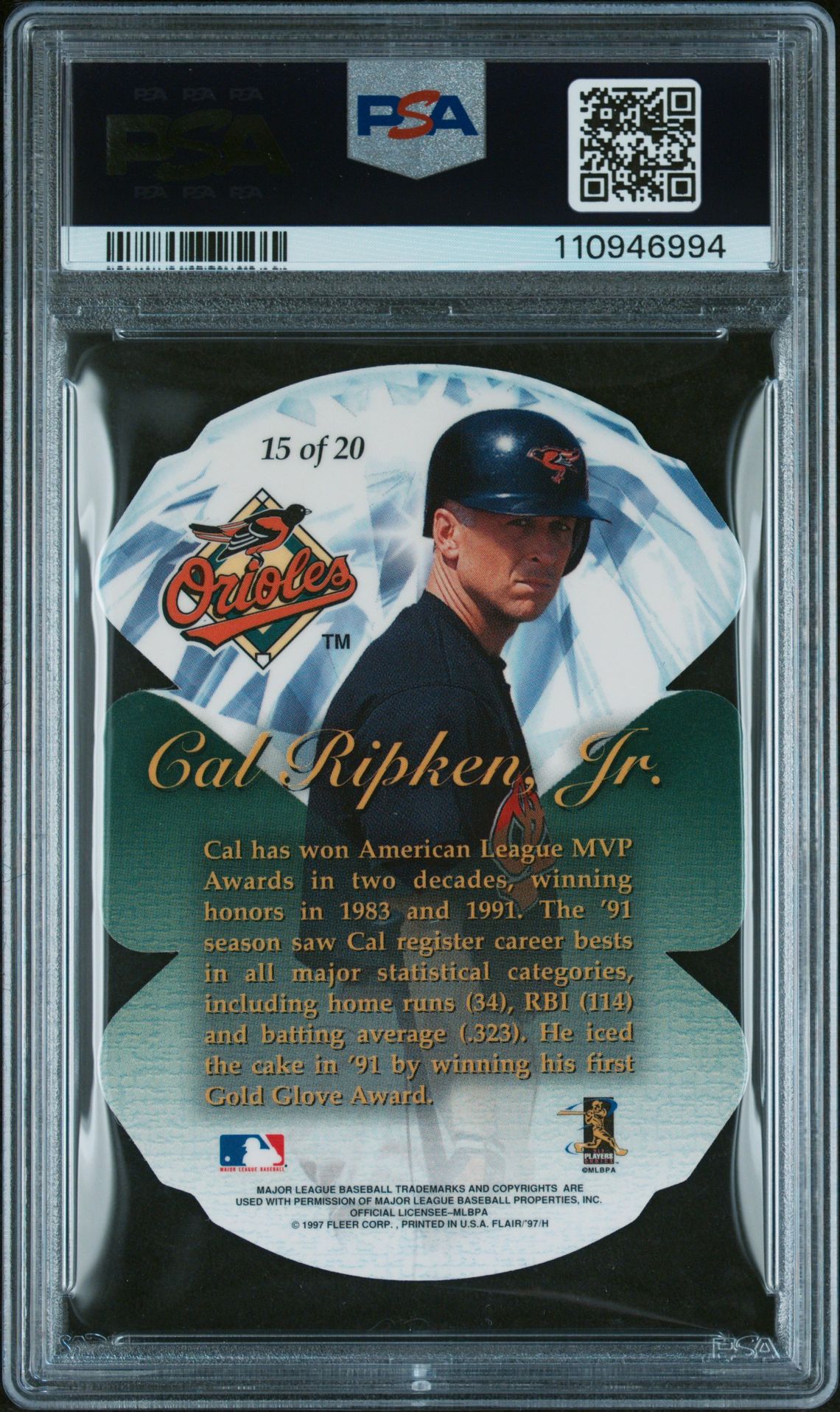1997 Flair Showcase Diamond Cuts Cal Ripken Jr. #15 (Diamond Cuts) Mint 9 back