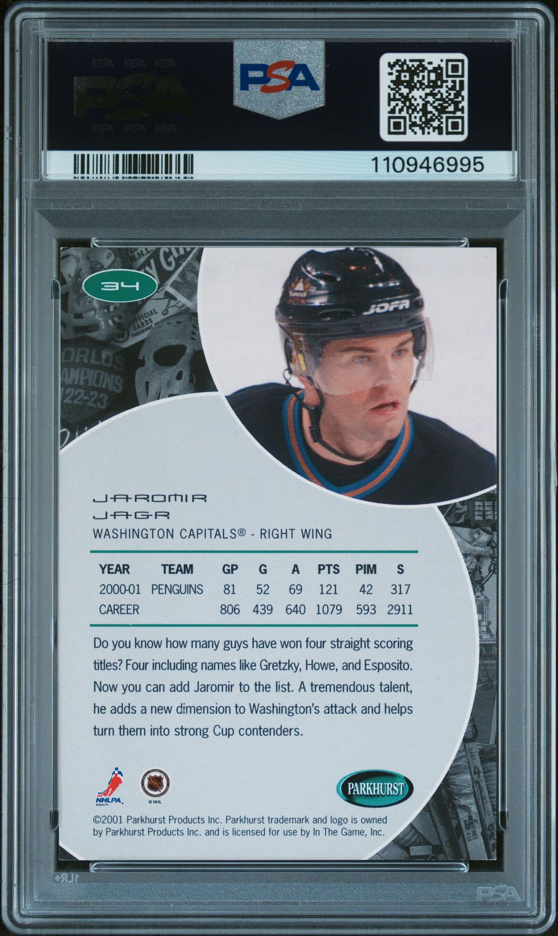 2001 Parkhurst Jaromir Jagr #34 (Chicago National) Nm-Mt 8 back