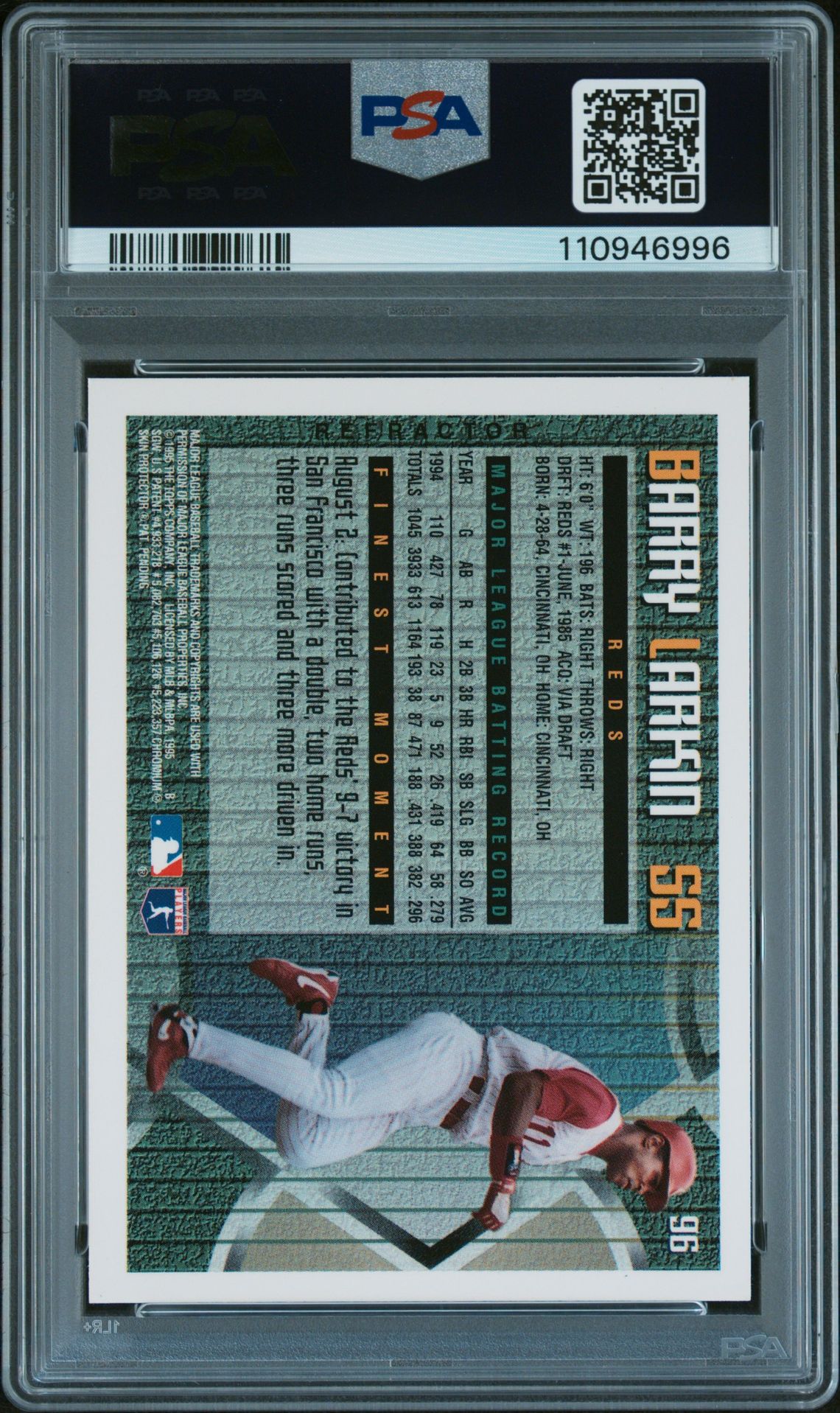 1995 Finest Barry Larkin #96 (Refractor) Nm-Mt 8 back