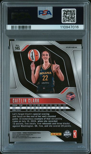 2024 Panini Prizm Wnba Caitlin Clark #145 (Ice) Gem Mt 10 back