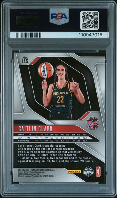 2024 Panini Prizm Wnba Caitlin Clark #145 Mint 9 back