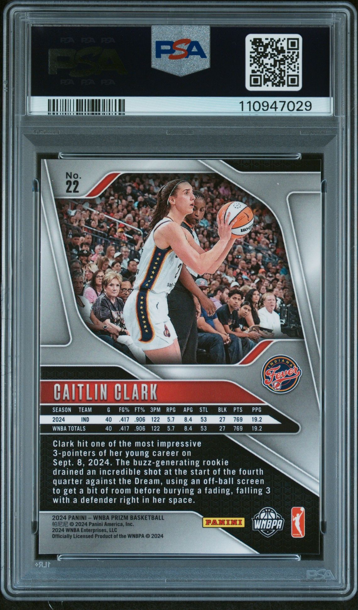 2024 Panini Prizm Wnba Caitlin Clark #22 Mint 9 back