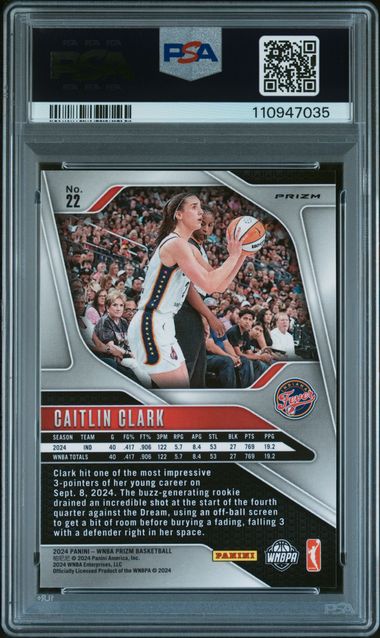 2024 Panini Prizm Wnba Caitlin Clark #22 (Blue Velocity) Gem Mt 10 back