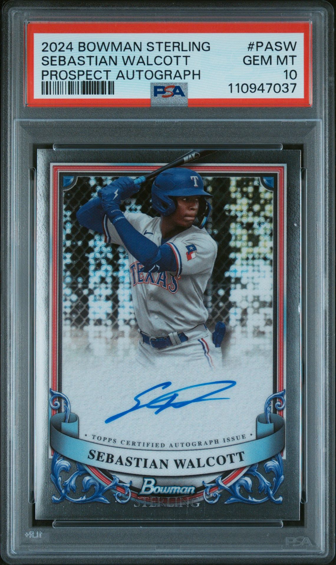 2024 Bowman Sterling Prospect Autographs Sebastian Walcott #Pasw Gem Mt 10 front
