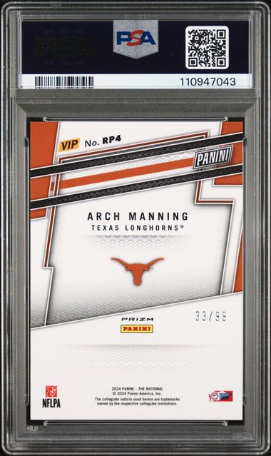 2024 Panini National Sports Collectors Convention Vip Gold Prospects Arch Manning #Rp4 (Prospects-Green Sparkle) Mint 9 back