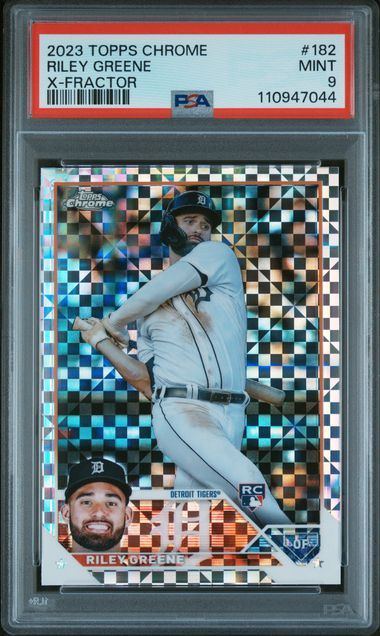 2023 Topps Chrome Riley Greene #182 (X-Fractor) Mint 9 front