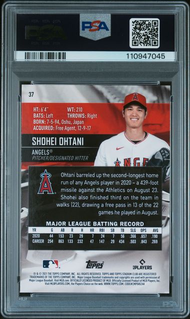 2021 Topps Stadium Club Shohei Ohtani #37 (Red Foil) Gem Mt 10 back