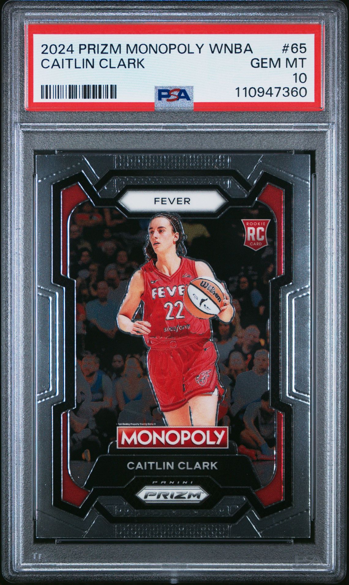 2024 Panini Prizm Monopoly Wnba Caitlin Clark #65 Gem Mt 10 front view - PSA graded GEM MT 10