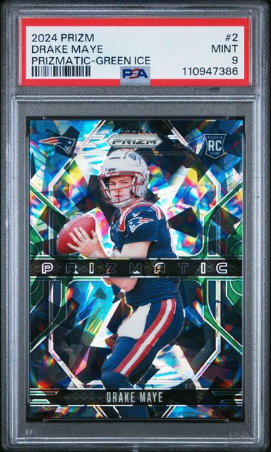 2024 Panini Prizm Prizmatic Drake Maye #2 (Prizmatic-Green Ice) Mint 9 front