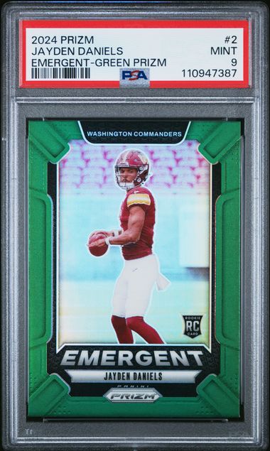 2024 Panini Prizm Emergent Jayden Daniels #2 (Emergent-Green Prizm) Mint 9 front