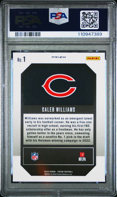 2024 Panini Prizm Emergent Caleb Williams #1 (Emergent-Green Wave) Mint 9 back