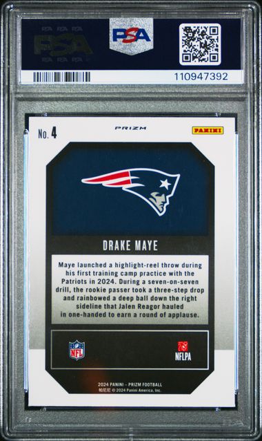 2024 Panini Prizm Emergent Drake Maye #4 (Emergent-Green Wave) Mint 9 back