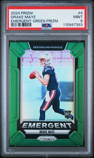 2024 Panini Prizm Emergent Drake Maye #4 (Emergent-Green Prizm) Mint 9 front