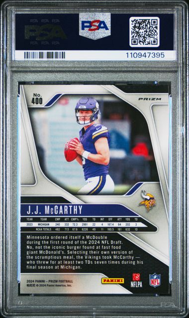 2024 Panini Prizm Jj Mccarthy #400 (Silver Prizm) Mint 9 back