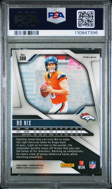2024 Panini Prizm Bo Nix #309 (Lazer Prizm) Mint 9 back