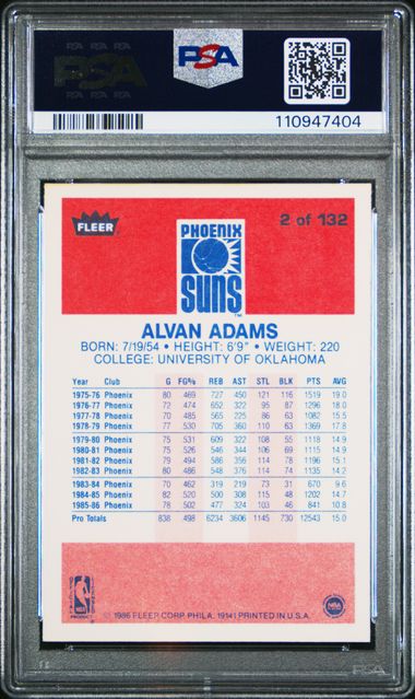 1986 Fleer Alvan Adams #2 Nm 7 back