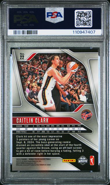 2024 Panini Prizm Wnba Caitlin Clark #22 Gem Mt 10 back