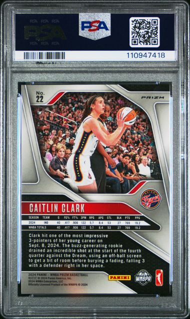 2024 Panini Prizm Wnba Caitlin Clark #22 (Blue Velocity) Mint 9 back