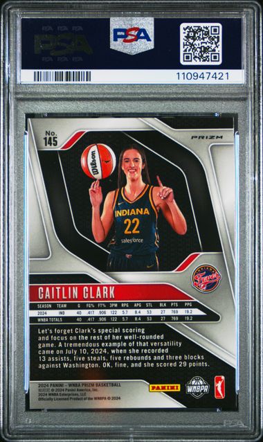 2024 Panini Prizm Wnba Caitlin Clark #145 (Ice) Mint 9 back