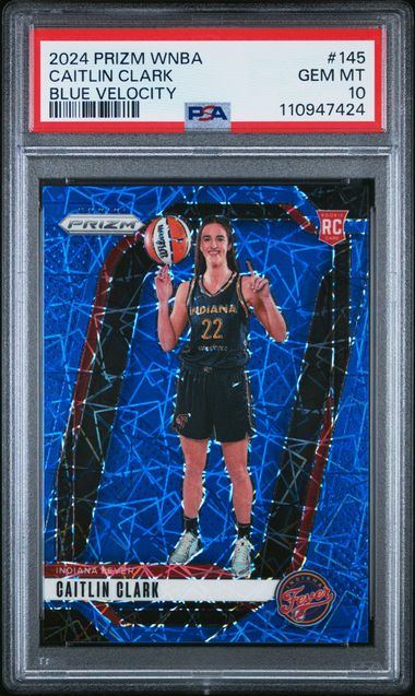 2024 Panini Prizm Wnba Caitlin Clark #145 (Blue Velocity) Gem Mt 10 front