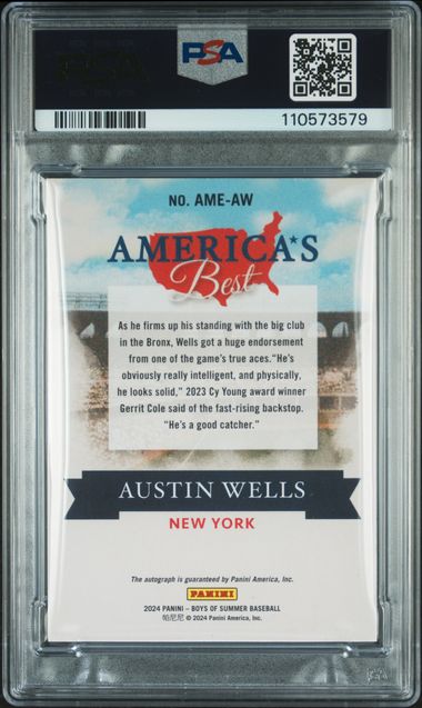 2024 Panini Boys Of Summer America's Best Signatures Austin Wells #Aw Nm-Mt 8 back