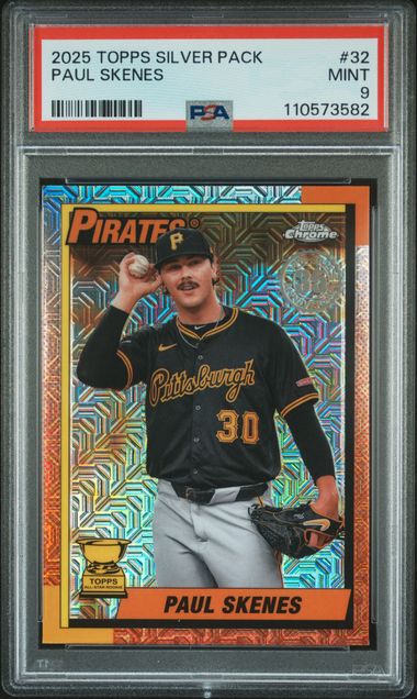 2025 Topps Silver Pack 1990 Chrome Promo Paul Skenes #32 Mint 9 front
