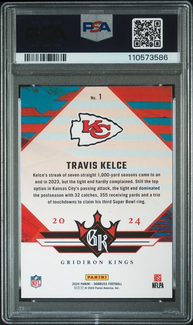 2024 Panini Donruss Gridiron Kings Travis Kelce #1 Gem Mt 10 back