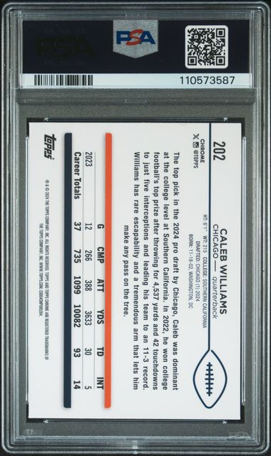 2024 Topps Chrome Caleb Williams #202 Mint 9 back