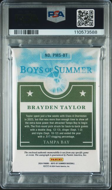 2024 Panini Boys Of Summer Prospect Material Signatures Brayden Taylor #Pmsbt (Prospect Mat Sig-Holo Silver) Nm-Mt 8 back