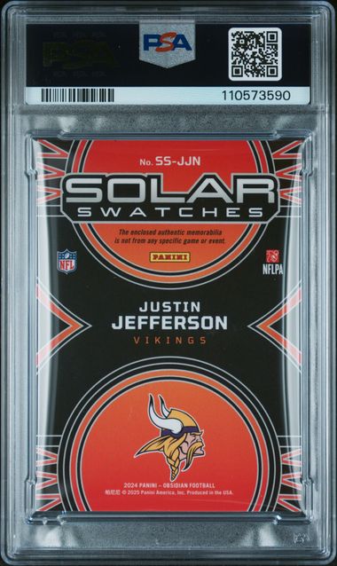 2024 Panini Obsidian Solar Swatches Justin Jefferson #Ssjjn Mint 9 back
